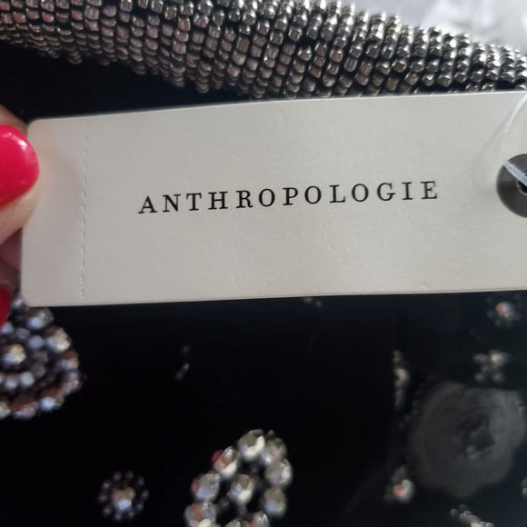 Anthropologie Elegant Black Velvet Beaded Evening Clutch Bag - Picture 14 of 14